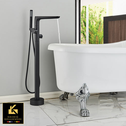 Staande badkraan | Sierlijke badkamer | Nico | Zwart | Chroom | Geborsteld staal RVS