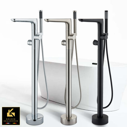 Staande badkraan | Sierlijke badkamer | Nico | Zwart | Chroom | Geborsteld staal RVS