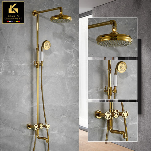 Douchekraan Landelijk stijl én industrieel | opbouw doucheset | Marta-Lies | Zwart of Goud met witte accenten