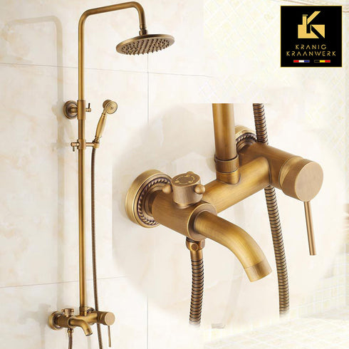 Douchekraan Landelijk stijl én industrieel | opbouw doucheset | Mathilda | Oud goud
