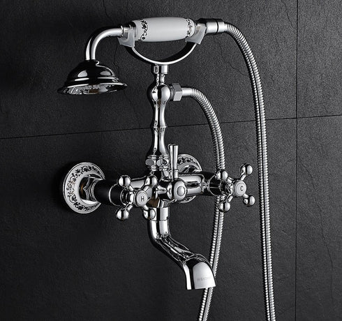 Ligbadkraan met handdouche | Landelijke stijl | Op de wand montage | Van Laerhuis | Chroom en Goud