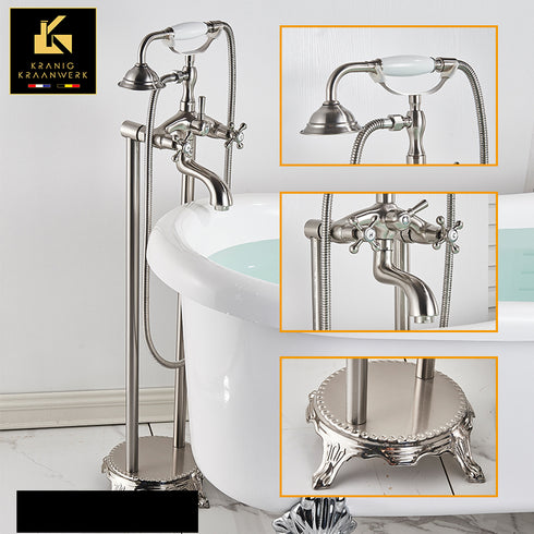 Landelijk Industrieel | Staande badkraan | Karina | Geborsteld staal RVS