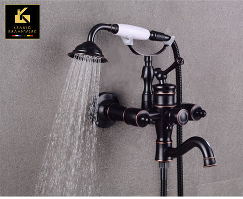 Ligbadkraan met handdouche | Op de wand montage | Van de Laer | Chroom en Zwart