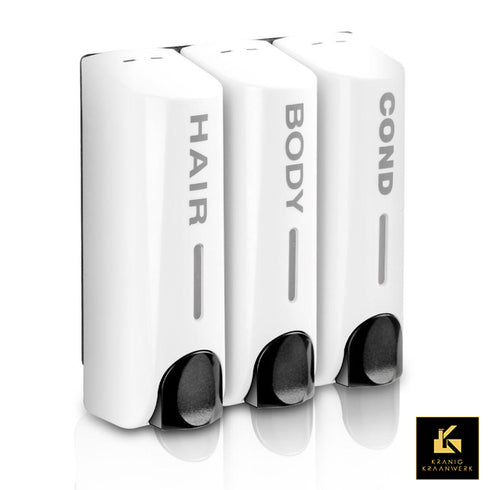 Douche zeep dispenser | Muurbevestiging | Diverse zeepsoorten | Met teksten als in een hotel