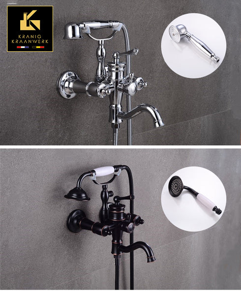 Ligbadkraan met handdouche | Op de wand montage | Van de Laer | Chroom en Zwart