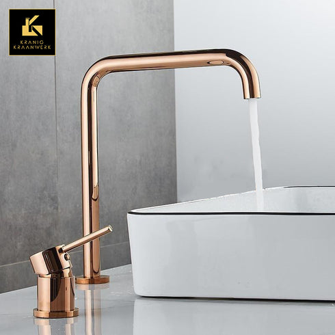 Design | Badkamer wastafel mengkraan | De Koperen Hoek | Tafel montage | Noël | Rosé gold