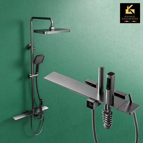 Douchekraan | uitzonderlijk mooi opbouw doucheset | Minimalistische stijl | Bernadette | Gunmetal Grijs
