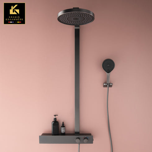 Douchekraan | opbouw doucheset | met vaste stang | Hoekige stijl | Beau | Gunmetal Grijs