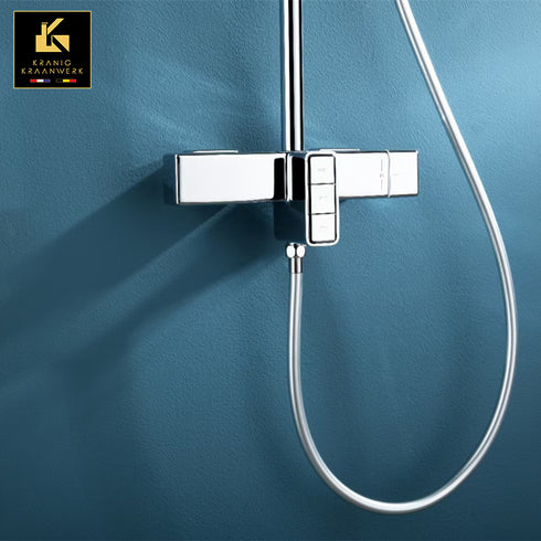 Douchekraan | opbouw doucheset | met display en vaste stang | Hoekige stijl | Biranda