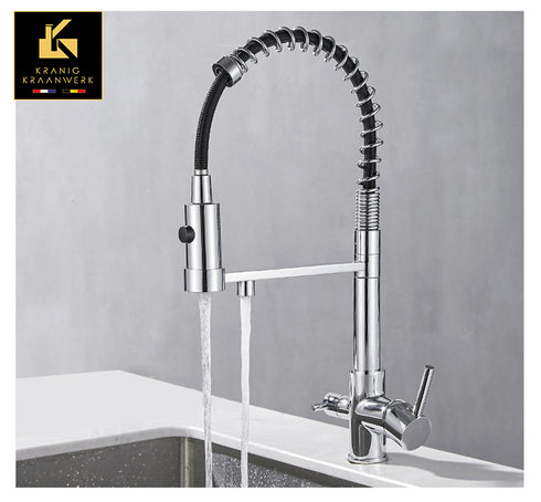 Hoge spoelkraan | 3 weg kraan | Horeca kraan | Spoelkeuken stijl | Multi Mari