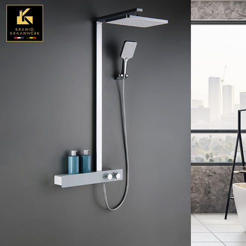 Douchekraan | opbouw doucheset | met vaste stang | Hoekige stijl | Beau | Chroom