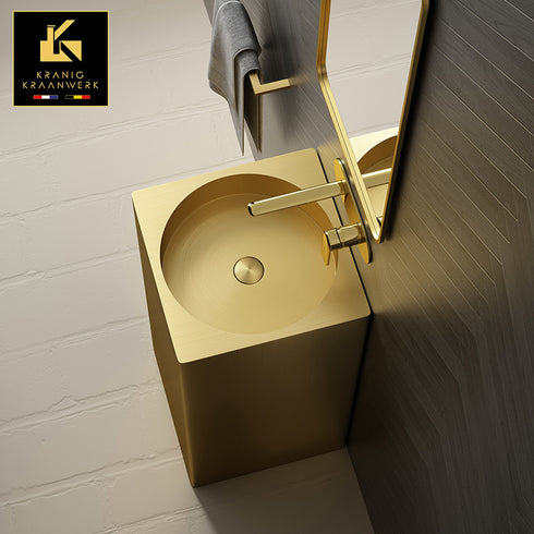 Waszuil | Staande wasbak | Vierkante vorm | Goud en vierkant | Sandriet