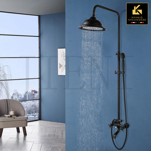Douchekraan Landelijk stijl én industrieel | opbouw doucheset | Dineke | Zwart met kelkvormige douchekop
