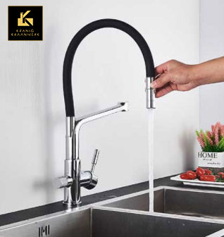 Keukenkraan met een extra ingang | 3 weg kraan | voor gefilterd water en/of close-in boiler | 3 weg kraan | Flexibele slang | The overheaded