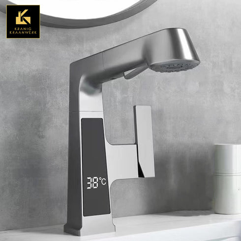 Handige kraan voor badkamer of voor in een salon | Kapperskraan | Temperatuur weergave | Uittrekbare slang | Uitschuifbaar | The Kim and only