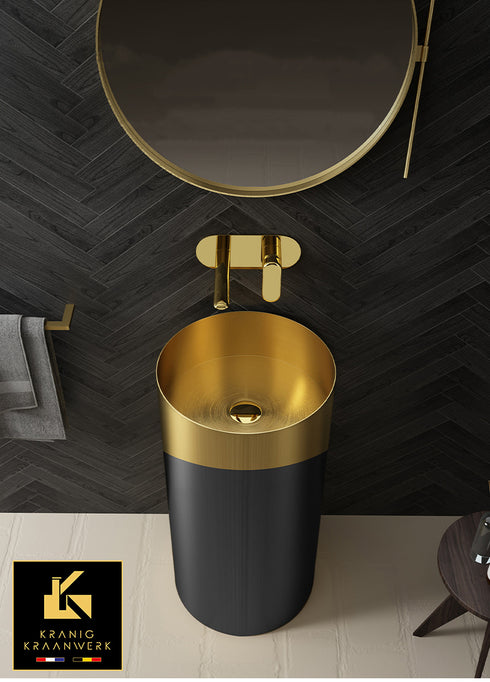 Waszuil | Staande wasbak | Vrijstaande fontein | De verzuiling | Zwart en Goud of Rose Gold