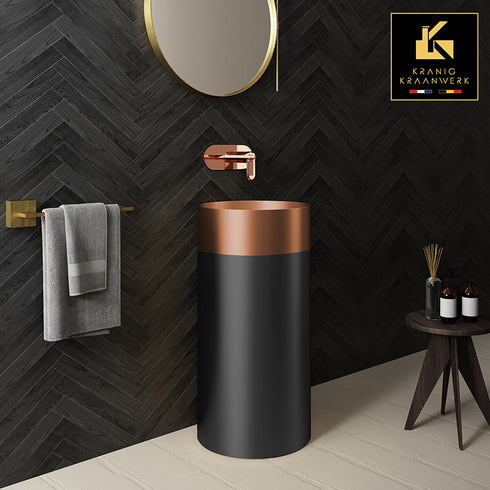 Waszuil | Staande wasbak | Vrijstaande fontein | De verzuiling | Zwart en Goud of Rose Gold