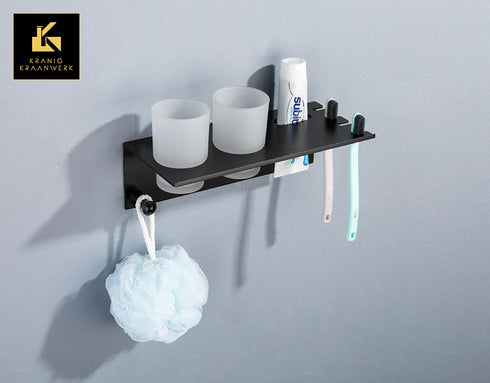 Tandenborstelhouder voor in de badkamer | Multifunctionele badkamer schap met bekers en tandenborstel houders