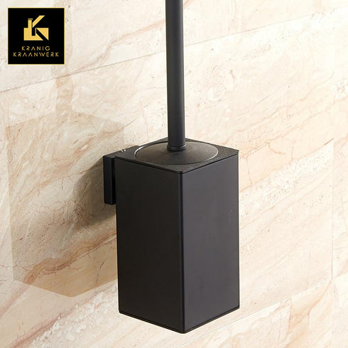 Inrichting | Design badkamer | Toiletborstel + houder zwevend | hoekig | zwart