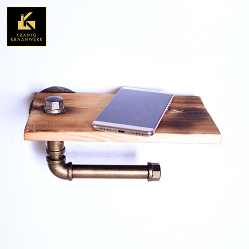 Design badkamer | Toiletrol houder met telefoon vlak | Retro plank