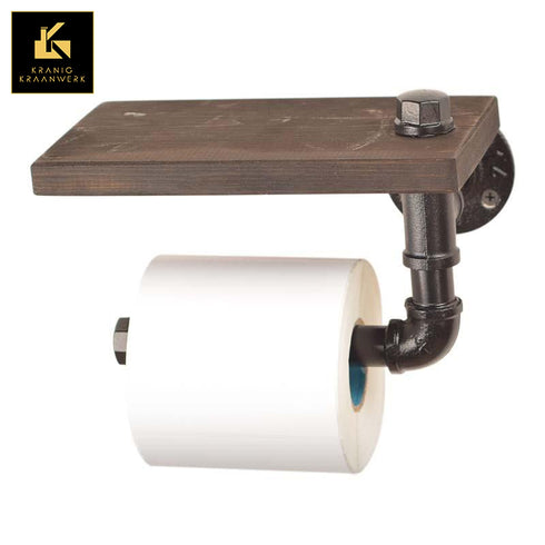 | Inrichting | Design badkamer | Toiletrol houder met telefoon vlak | Rustieke plank