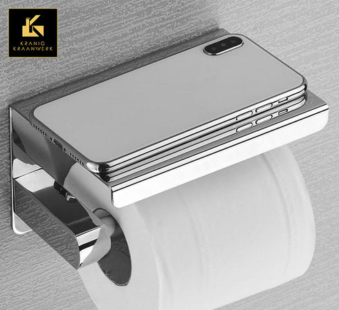 Inrichting | Design badkamer | Toiletrol houder met telefoon vlak | Harde glans