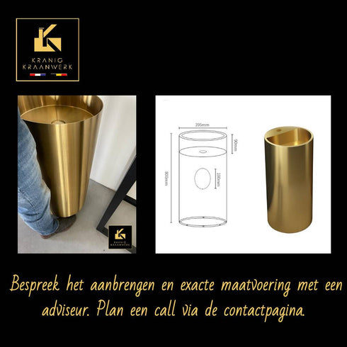 Waszuil | Staande wasbak | Vrijstaande fontein met kraanbasis | Goud, Gunmetal, Zwart of Rose Gold