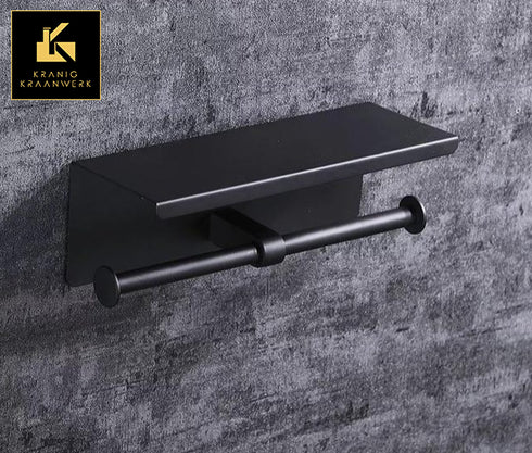 Inrichting | Design badkamer | Toiletrol houder met telefoon vlak | Voor twee rollen | Met de rand omhoog