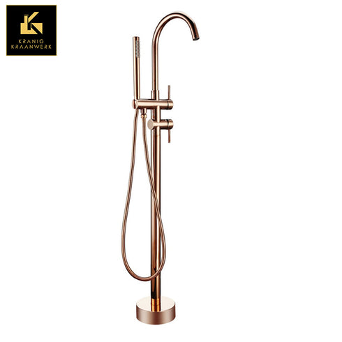 Staande badkraan | Sierlijke badkamer | De Buiging | Rose Gold | Geborsteld staal RVS | Zwart Goud