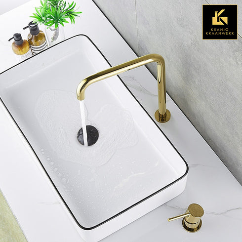 Badkamer wastafel en badmengkraan | Tafel montage | Noël | Koperen hoek