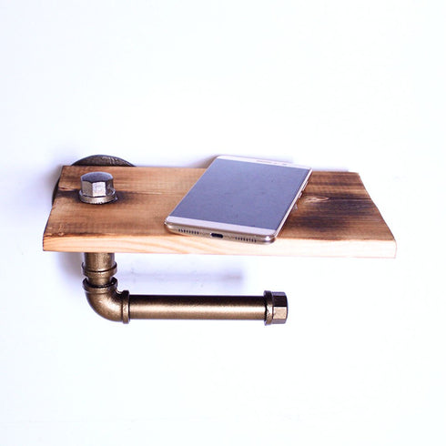 Design badkamer | Toiletrol houder met telefoon vlak | Retro plank