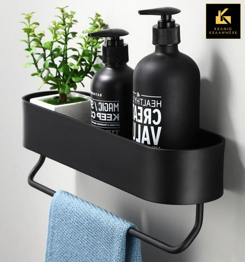 Inrichting I Design Badkamerplank met randen en handdoekrek I Aristo plus | Zwart