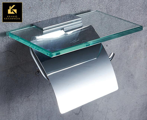 A high end design badkamer | Toiletrol houder met telefoon vlak | De glazen plaat
