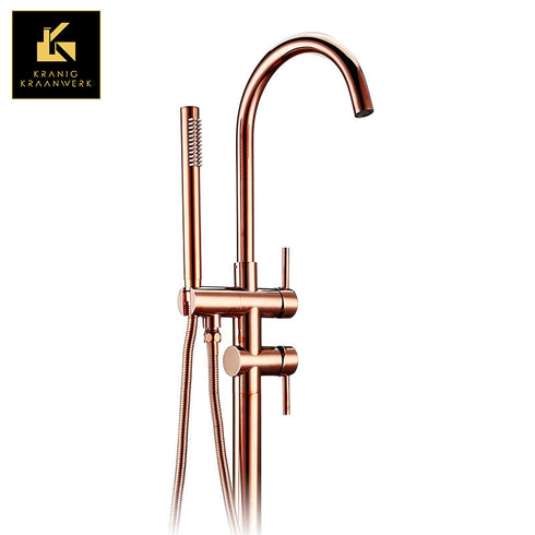 Staande badkraan | Sierlijke badkamer | De Buiging | Rose Gold | Geborsteld staal RVS | Zwart Goud