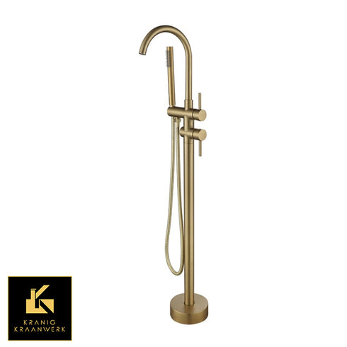 Staande badkraan | Sierlijke badkamer | De Buiging | Rose Gold | Geborsteld staal RVS | Zwart Goud