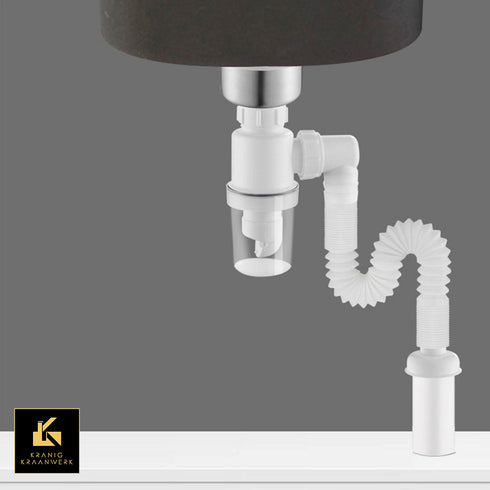 Installatiebenodigdheden | All in One Leidingwerk | Sifon en Flexibele afvoerbuis | Wit