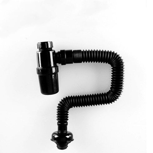 Installatiebenodigdheden | Sifon en Flexibele afvoerbuis | Zwart HORIZONTAAL