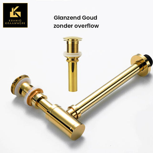 Installatiebenodigdheden | Luxe Sifon met matchende afvoerplug | Glanzend Goud