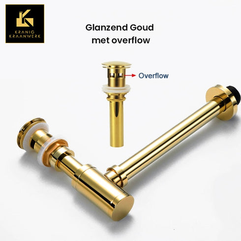 Installatiebenodigdheden | Luxe Sifon met matchende afvoerplug | Glanzend Goud