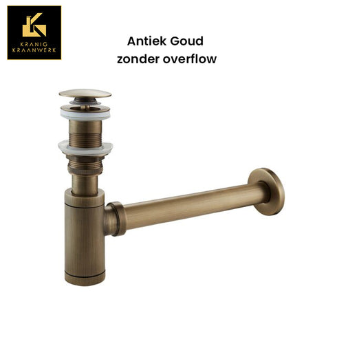 Installatiebenodigdheden | Luxe Sifon met matchende pop-up afvoerplug | Antiek goud