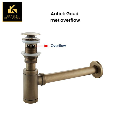 Installatiebenodigdheden | Luxe Sifon met matchende pop-up afvoerplug | Antiek goud